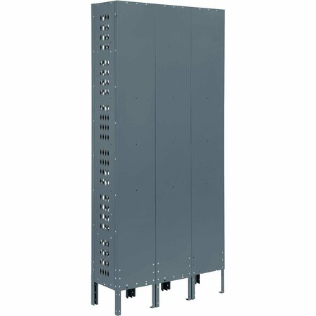 Global Industrial Ventilated Steel Locker, Single Tier, 3-Wide, 12x18x72, Unassembled, Gray 493145GY